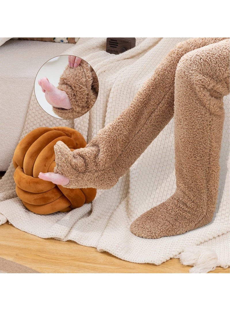 Generic - A Pair of Women's Knitted Thigh High Socks, Extra Long Leg Warmers Stockings, Slipper Stockings Furry Long Leg Warmers, Winter Boot Socks - Image 1