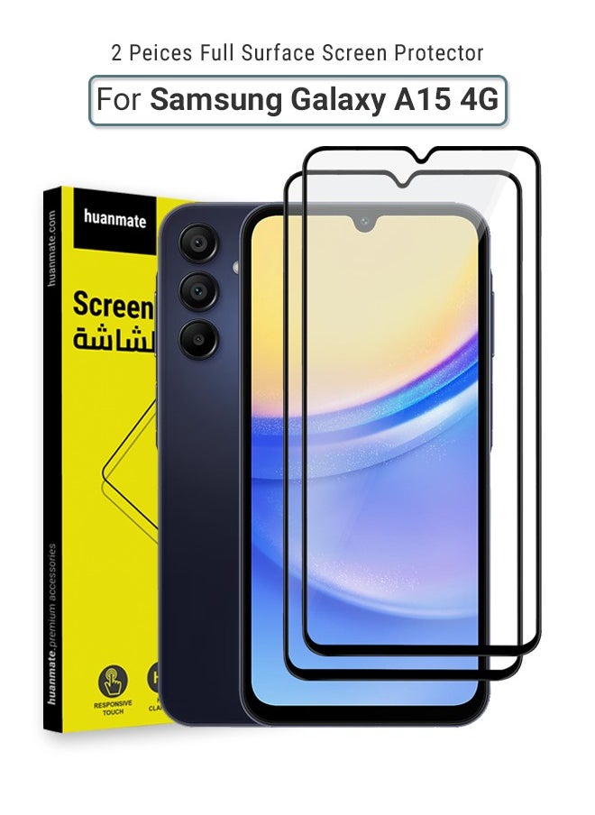 huanmate - 2 Pieces Samsung Galaxy A15 4G Screen Protector – Premium Edge to Edge Tempered Glass, High Transparency, Delicate Touch, Anti-Explosion, Smooth Arc Edges, Easy Installation - Image 1