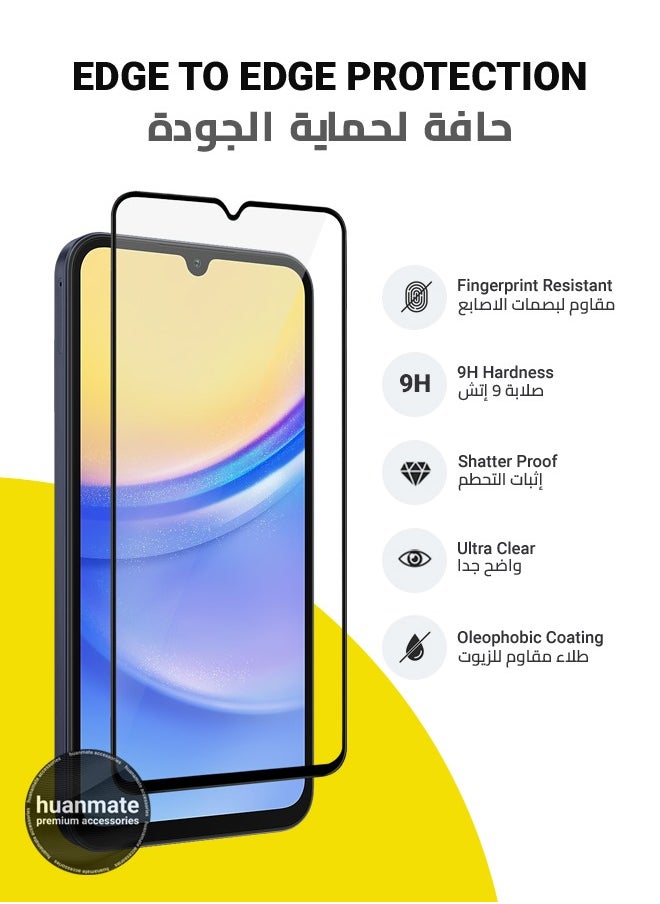 huanmate - 2 Pieces Samsung Galaxy A15 4G Screen Protector – Premium Edge to Edge Tempered Glass, High Transparency, Delicate Touch, Anti-Explosion, Smooth Arc Edges, Easy Installation - Image 1