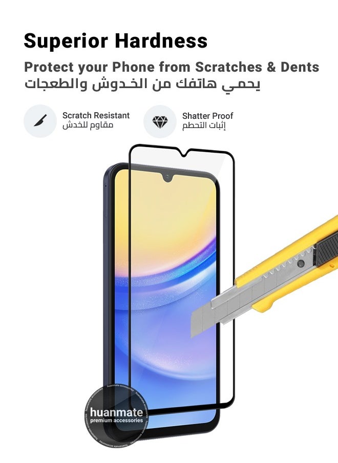 huanmate - 2 Pieces Samsung Galaxy A15 4G Screen Protector – Premium Edge to Edge Tempered Glass, High Transparency, Delicate Touch, Anti-Explosion, Smooth Arc Edges, Easy Installation - Image 1