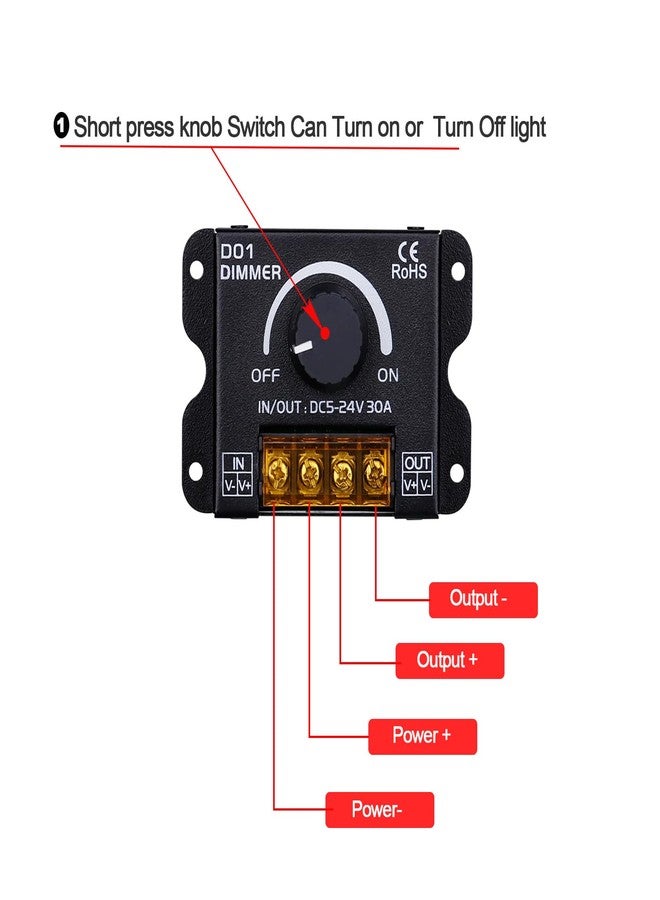 GOMING DC 5V 12V 24V 30A RF LED Light Strip Dimmer PWM Dimming Controller Wireless Control or Through The Knob to Adjust Brightness Suitable for LED Strip Lights - Image 3