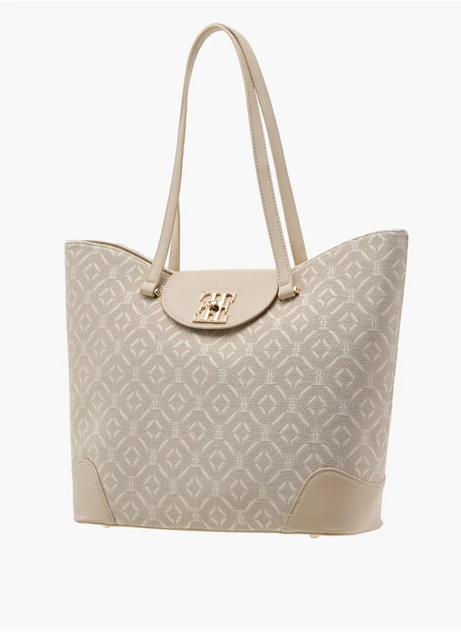 ايل Monogram Print Tote Bag with Double Handles