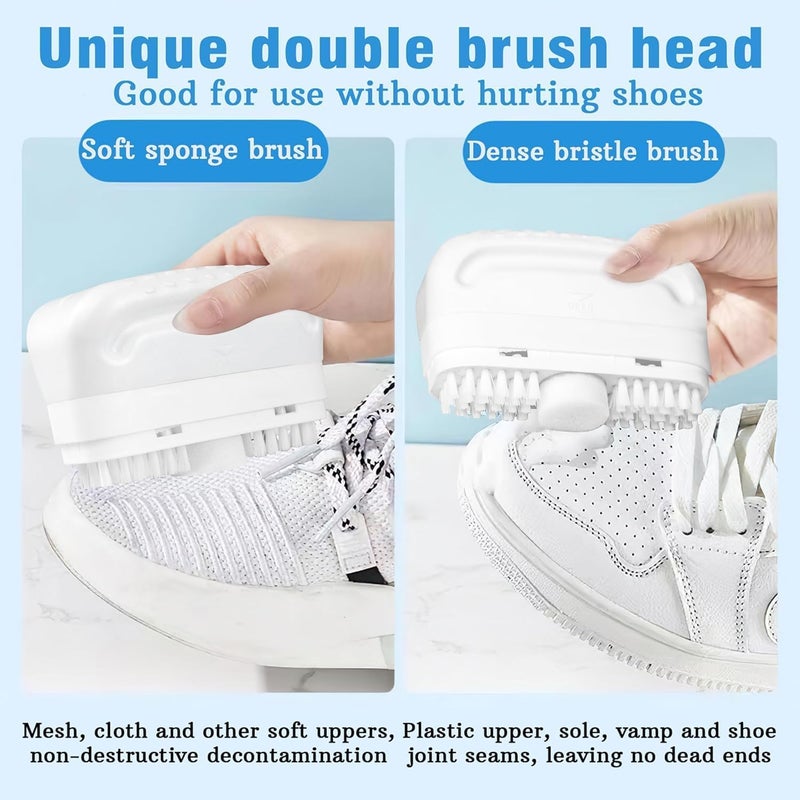 AARUX Plastic Handle Shoe Cleaner Brush, Powerful 2-in-1 Multifunctional Shoe Cleaner, Scrub Brush, Non Wash Deep Cleaning Sneaker Brush, White - Suitable for Tennis, Sports Shoe Care Kit - Image 2