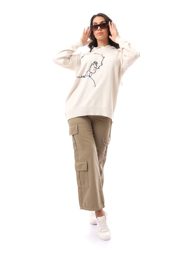 Andora African Girl' Printed Slip On Off White Pullover_White 