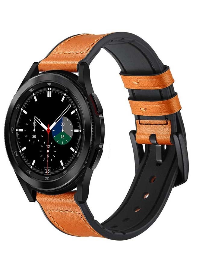 NIBEMINENT Genuine Leather Replacement Band For Samsung Galaxy Watch4 42/46mm Yellowish Brown - Image 2