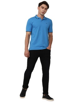 Peter England Peter England Men's Solid Slim Fit Polo Shirt (PCKPSSGB669801_Medium Blue L)  - Image 2