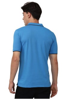 Peter England Peter England Men's Solid Slim Fit Polo Shirt (PCKPSSGB669801_Medium Blue L)  - Image 5
