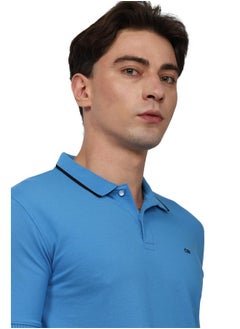 Peter England Peter England Men's Solid Slim Fit Polo Shirt (PCKPSSGB669801_Medium Blue L)  - Image 4