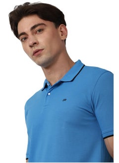 Peter England Peter England Men's Solid Slim Fit Polo Shirt (PCKPSSGB669801_Medium Blue L)  - Image 3