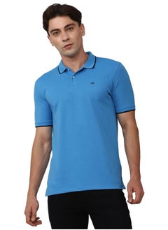Peter England Peter England Men's Solid Slim Fit Polo Shirt (PCKPSSGB669801_Medium Blue L)  - Image 1
