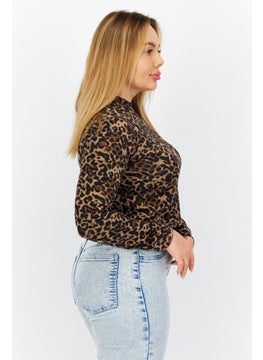 BB Dakota by Steve Madden Women Mock Neck Long Sleeve Animal Print Top, Black  - Image 2