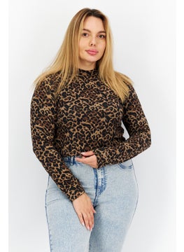 BB Dakota by Steve Madden Women Mock Neck Long Sleeve Animal Print Top, Black  - Image 1