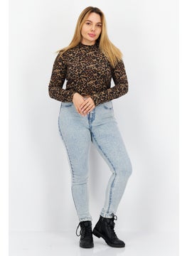 BB Dakota by Steve Madden Women Mock Neck Long Sleeve Animal Print Top, Black  - Image 4