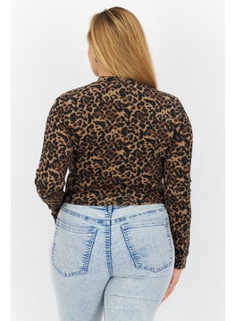 BB Dakota by Steve Madden Women Mock Neck Long Sleeve Animal Print Top, Black  - Image 3