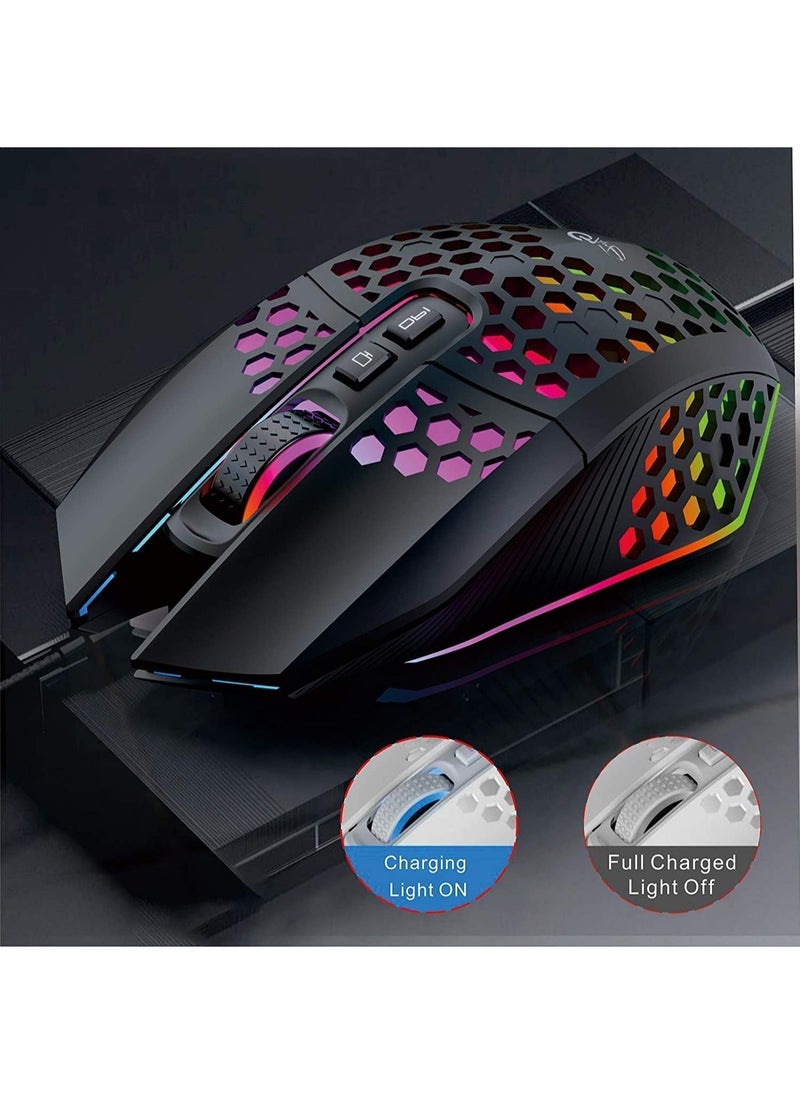 Generic - X801 Wireless Lightweight Gaming Mouse, Ultralight Honeycomb Optical Rechargeable LED Mouse with RGB Backlit, USB Receiver, 7 Button, One-Click Desktop (Black) - Image 1