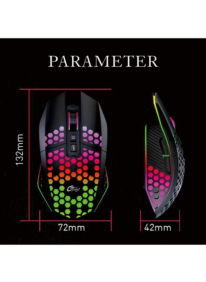 Generic - X801 Wireless Lightweight Gaming Mouse, Ultralight Honeycomb Optical Rechargeable LED Mouse with RGB Backlit, USB Receiver, 7 Button, One-Click Desktop (Black) - Image 1