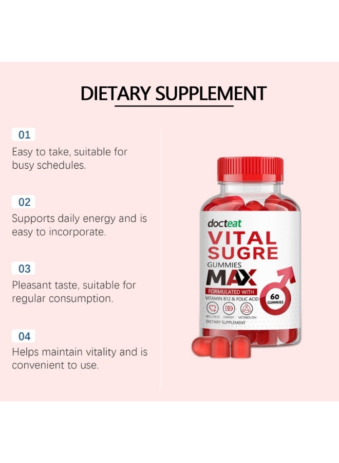 docteat Men's Vitamin B12 and Folic Acid Complex Gummies, Men's Energy Metabolism Dietary Supplement 60 Count - Image 5