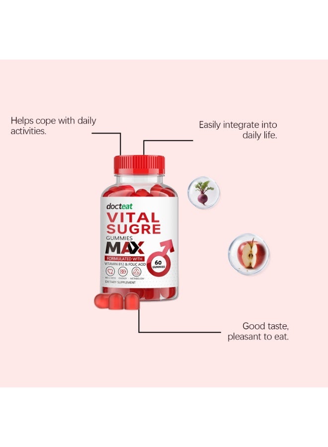 docteat Men's Vitamin B12 and Folic Acid Complex Gummies, Men's Energy Metabolism Dietary Supplement 60 Count - Image 3