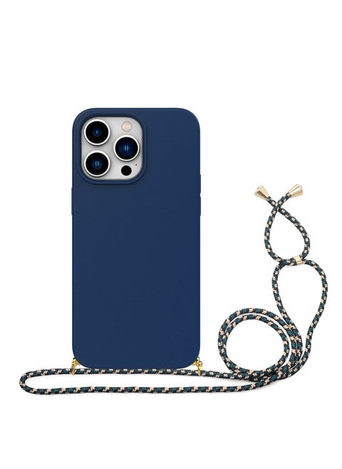 Luxury iPhone 15 Pro Max Case with Integrated Strap - Sleek Design, Premium Materials & Effortless Carrying -Blue Case (FREE Camera Lens Protector Included!)