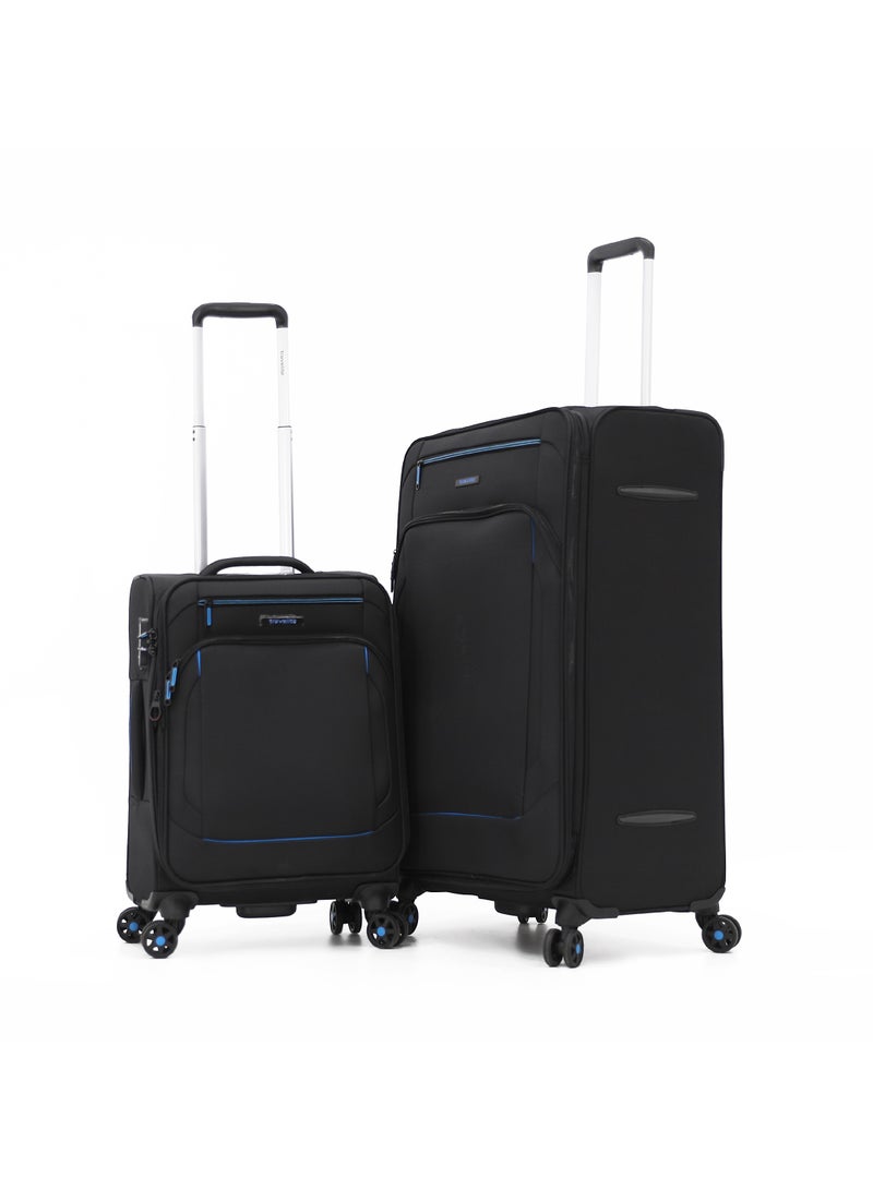 travelite TRAVELITE Luggage Set of 2 – Softshell Trolley Bags with Secure Lock, Multi-Compartment Storage & Spinner Wheels,Black(S-20",L-28") - Image 1