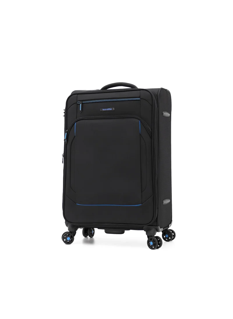 ترافلايت travelite luggage set of 2 – softshell trolley bags with secure lock, multi-compartment storage & spinner wheels,black(s-20",l-28")