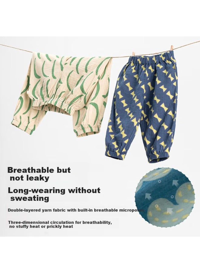 Papapapa Summer Children's Pants Boys And Girls Mosquito-proof Pants Printed Double-layer Gauze Trousers Light Yellow 120cm - Image 3