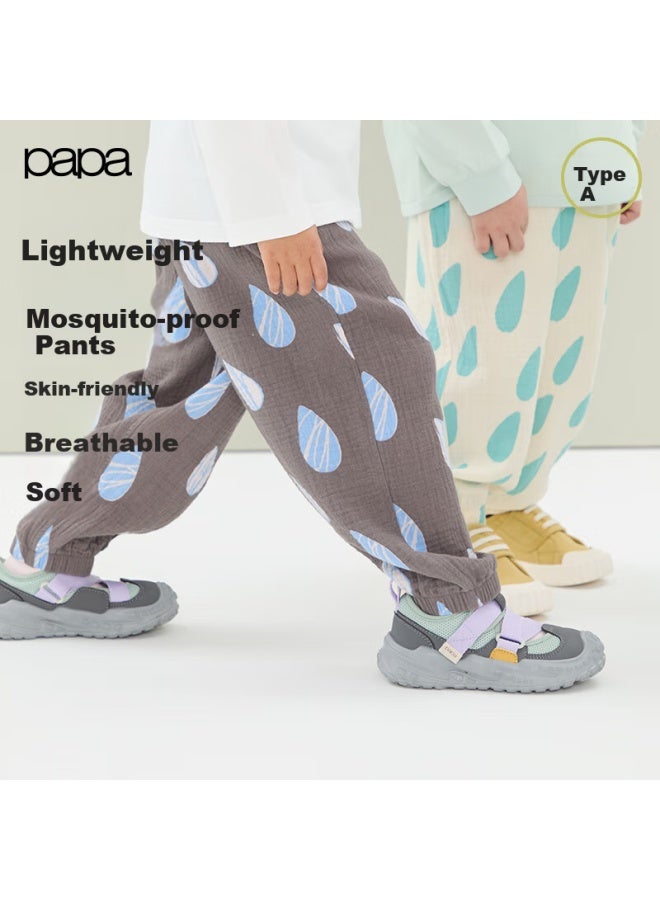 Papapapa Summer Children's Pants Boys And Girls Mosquito-proof Pants Printed Double-layer Gauze Trousers Light Yellow 120cm - Image 1