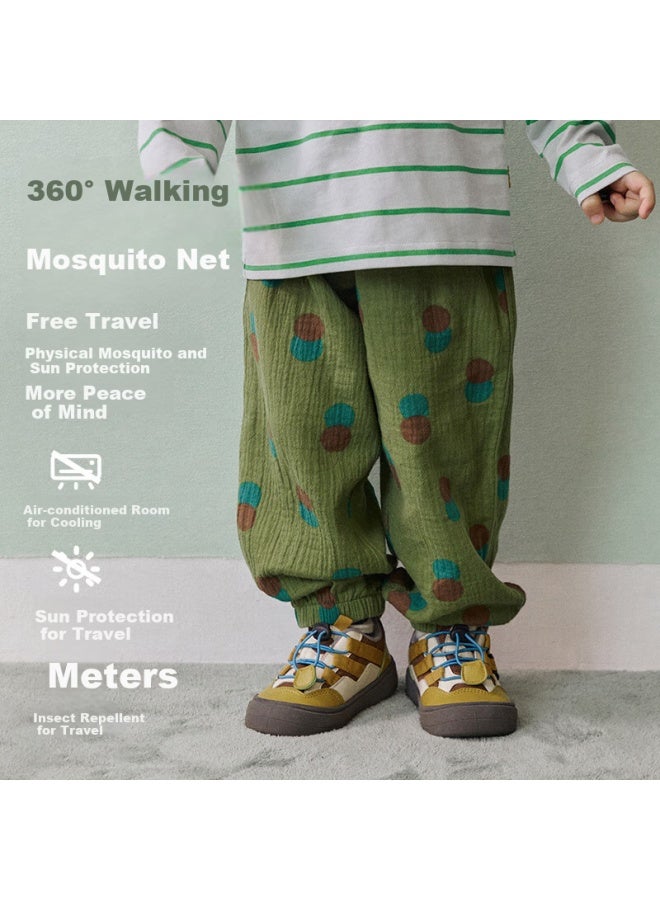 Papapapa Summer Children's Pants Boys And Girls Mosquito-proof Pants Printed Double-layer Gauze Trousers Light Yellow 120cm - Image 2