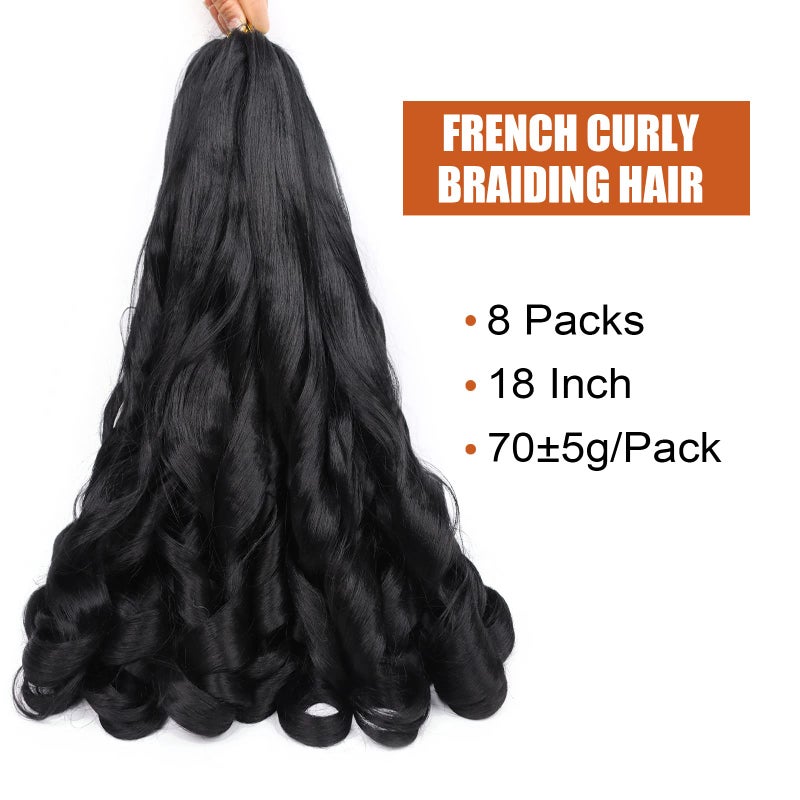Lianzi French Curly Braiding Hair 18 Inch 8 Packs Curly Braiding Hair Pre Stretched for Box Braids French Curls Crochet Braids Bouncy Loose Wavy Braiding Hair Extensions (18 Inch, Natural Black) - Image 2