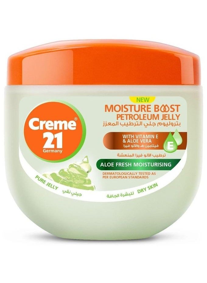 Creme 21 Moisture Boost Petroleum Jelly Aloe Fresh 300g - Pure Jelly with Vitamin E & Aloe Vera for Ultra Dry & Cracked Skin, Hands, Feet, Elbows & Lips