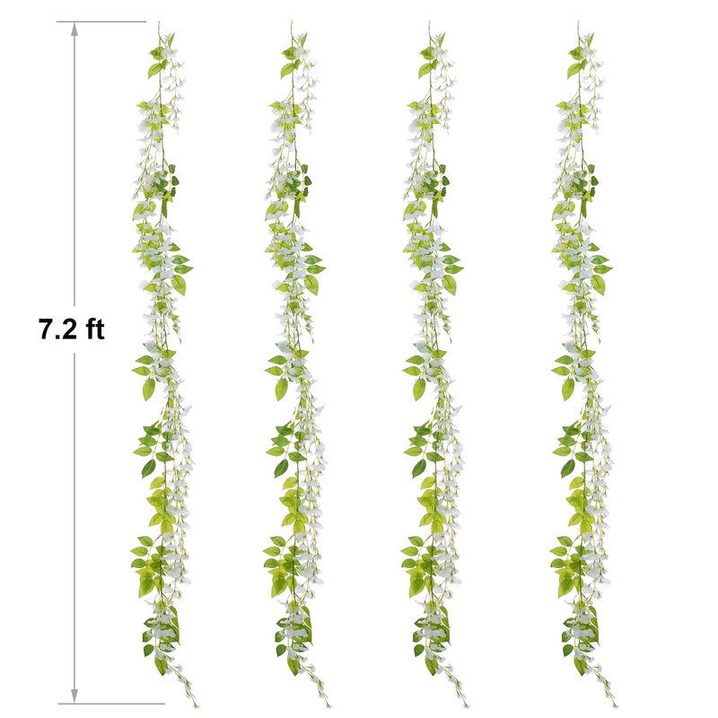 Lvydec Wisteria Artificial Flowers Garland, 4Pcs Total 28.8ft White Artificial Wisteria Vine Silk Hanging Flower for Home Garden Outdoor Ceremony Wedding Arch Floral Decor - Image 4