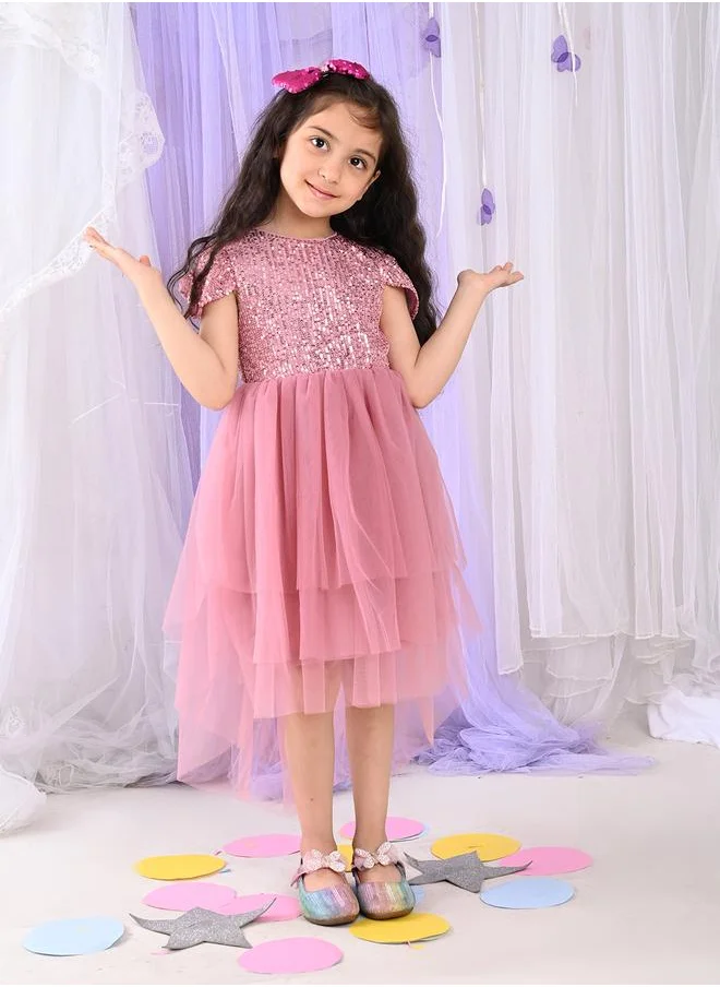 ليل بيكس LilPicks Sequin Detail Mesh Layer Hem Dress