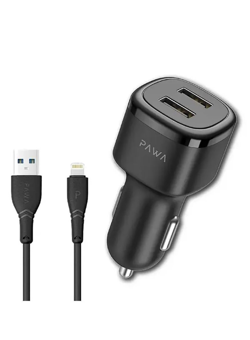 باوا شاحن سيارة USB-A مع كابل Type-A إلى Lightning، محول سيارة ذو منفذين (Type A)، متوافق مع سلسلة iPhone 17/16/15/14، سلسلة Samsung Galaxy S23/S22/S21، iPad Pro، AirPods، هواوي والمزيد. - Image 1