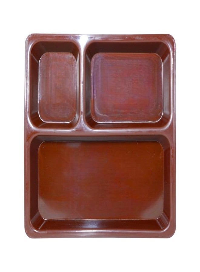 MORVI Microwave Safe Unbreakable Plastic Partition Thali Plate | Food Grade Mess Tray for Home, Kitchen, Kids, Restaurant, Cafeteria | Easy to Clean Serving Plate, Dosa, Pav Bhaji | Set of 1 | Brown - Image 1