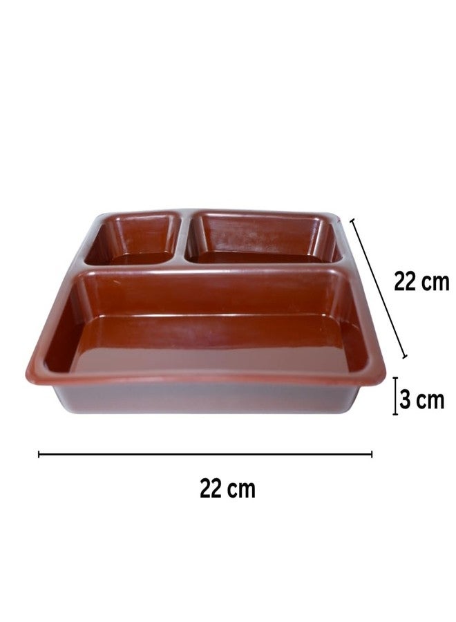 MORVI Microwave Safe Unbreakable Plastic Partition Thali Plate | Food Grade Mess Tray for Home, Kitchen, Kids, Restaurant, Cafeteria | Easy to Clean Serving Plate, Dosa, Pav Bhaji | Set of 1 | Brown - Image 2