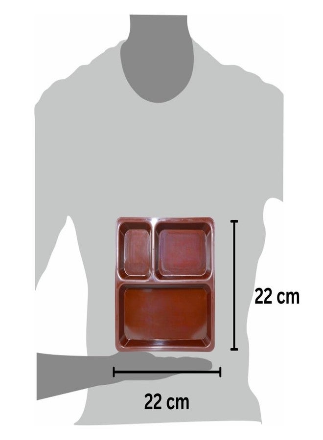 MORVI Microwave Safe Unbreakable Plastic Partition Thali Plate | Food Grade Mess Tray for Home, Kitchen, Kids, Restaurant, Cafeteria | Easy to Clean Serving Plate, Dosa, Pav Bhaji | Set of 1 | Brown - Image 3