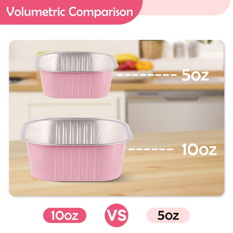 CXIIPOL 20 Pack 10oz Mini Cake Pans with Lids, 4.4x4.4 Inch Aluminum Foil Square Baking Cups with Spoons, Disposable Large Baking Cake Cup Containers with Lids for Party, Wedding, Birthdays, Pink - Image 4