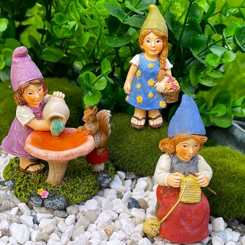 Mood Lab Miniature Garden Gnomes - Lady Gnomes Kit of 3 pcs - Figurines & Accessories Set - Outdoor or House Decor - Image 4