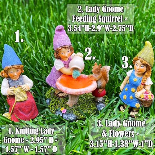 Mood Lab Miniature Garden Gnomes - Lady Gnomes Kit of 3 pcs - Figurines & Accessories Set - Outdoor or House Decor - Image 3