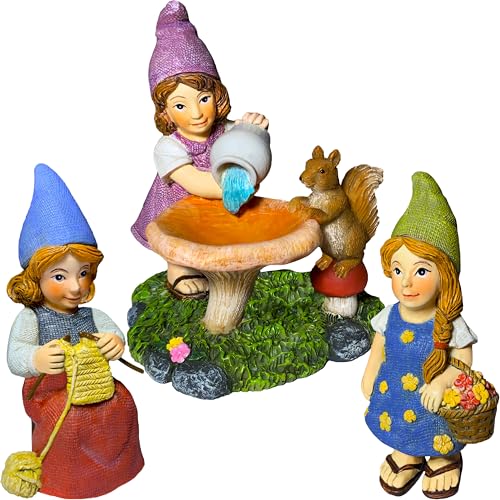 Mood Lab Miniature Garden Gnomes - Lady Gnomes Kit of 3 pcs - Figurines & Accessories Set - Outdoor or House Decor - Image 1