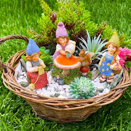 Mood Lab Miniature Garden Gnomes - Lady Gnomes Kit of 3 pcs - Figurines & Accessories Set - Outdoor or House Decor - Image 2
