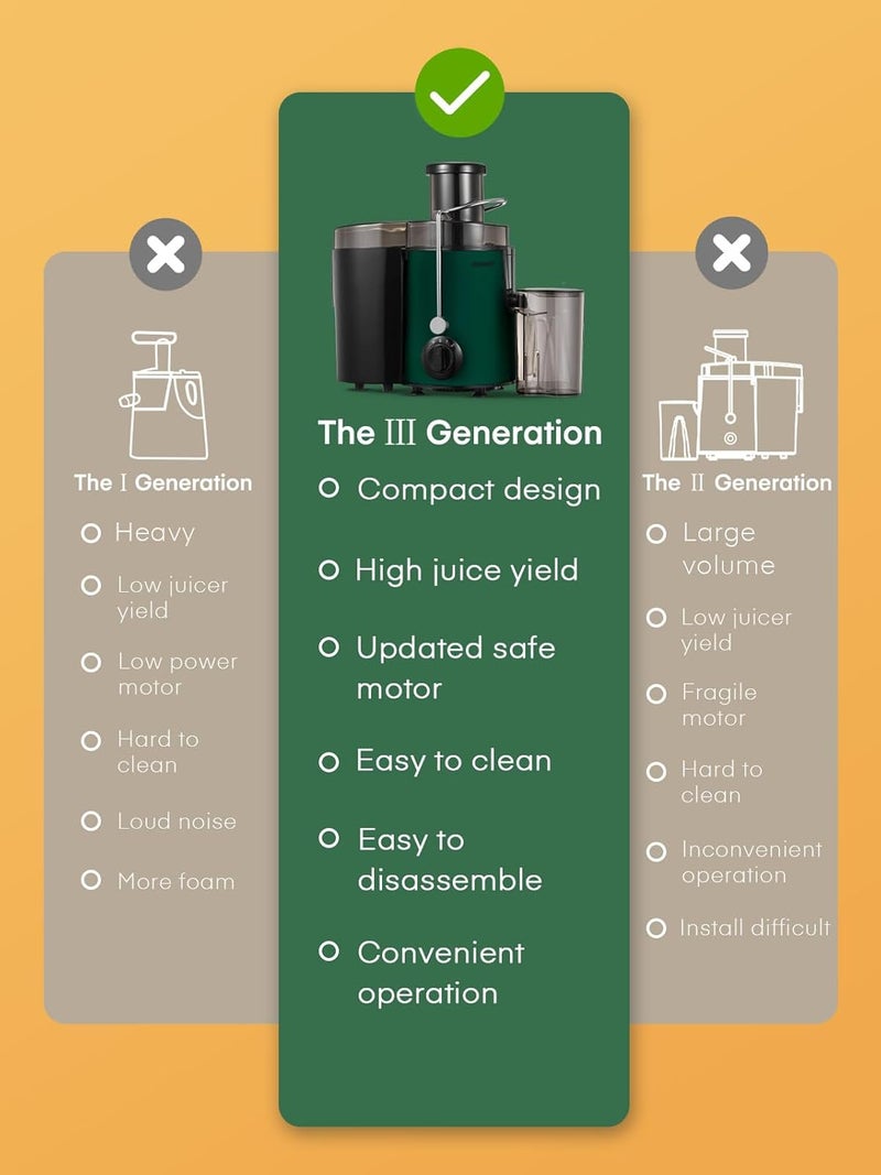 HOUSNAT Juicer Machine, Centrifugal Juicer,Extractor Max Power 800W Juice, 65MM Chute for Whole Fruit and Vegetables, Juice Extractor with 3 Speeds Quick Juicing, Easy to Clean, BPA Free, Green - Image 5