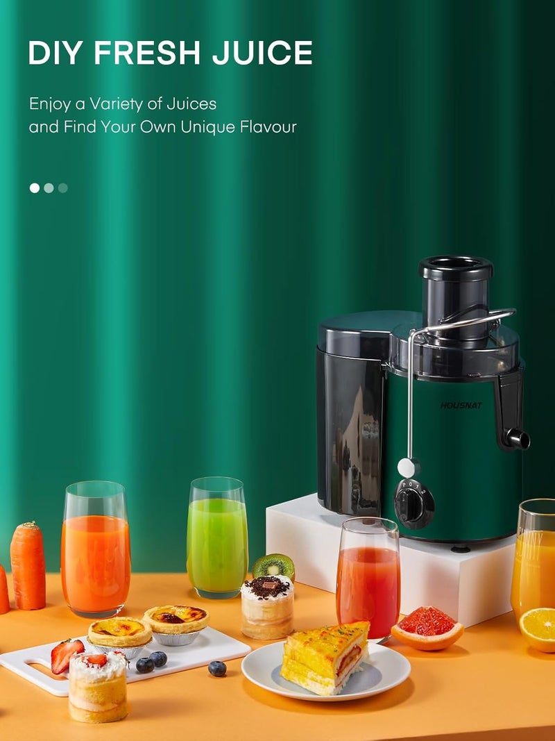 HOUSNAT Juicer Machine, Centrifugal Juicer,Extractor Max Power 800W Juice, 65MM Chute for Whole Fruit and Vegetables, Juice Extractor with 3 Speeds Quick Juicing, Easy to Clean, BPA Free, Green - Image 4