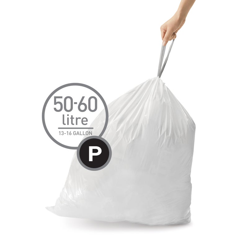 simplehuman Code P 200 Count, Dispenser Pack Custom Fit Liners, Drawstring Trash Bags, 50-60 Liter / 13-16 Gallon, White - Image 3