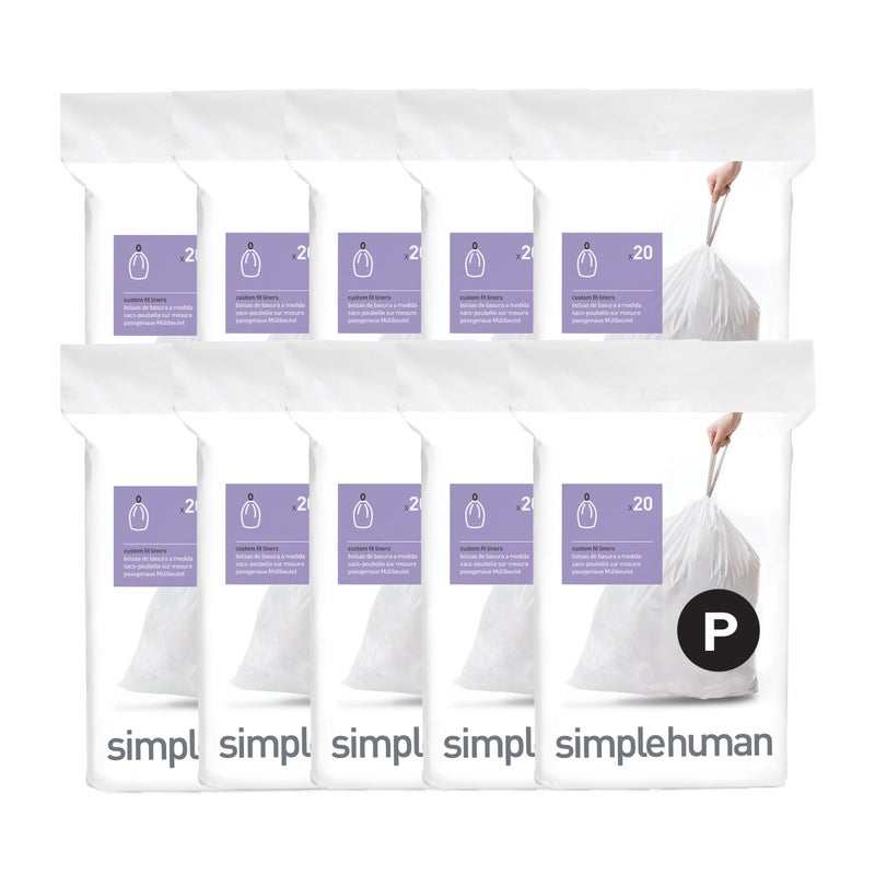 simplehuman Code P 200 Count, Dispenser Pack Custom Fit Liners, Drawstring Trash Bags, 50-60 Liter / 13-16 Gallon, White - Image 1