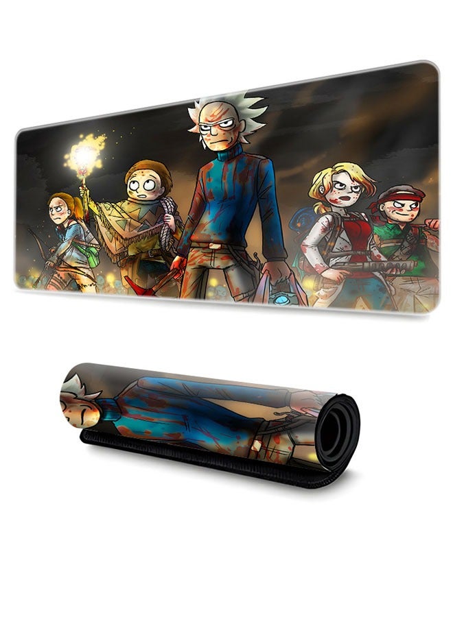 لوحة ماوس الألعاب Rick and Morty، لوحة ماوس كبيرة مضادة للانزلاق، لوحة مفاتيح وماوس كبيرة مع حواف مخيطة، بحجم 300x600x3 ملم، باللون الأسود. - Image 1
