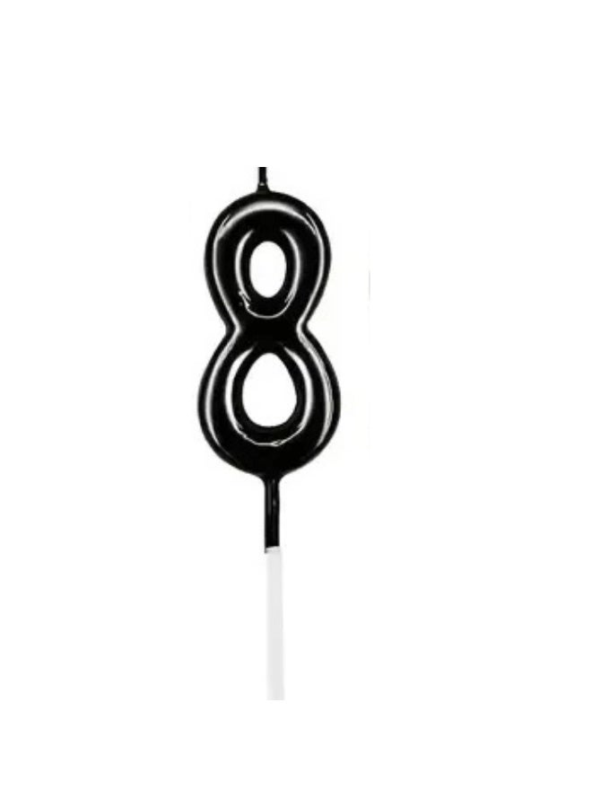 Party Time Candles Black Number Eight (8) Shaped Candle 4X7.5cm For Birthday Cake