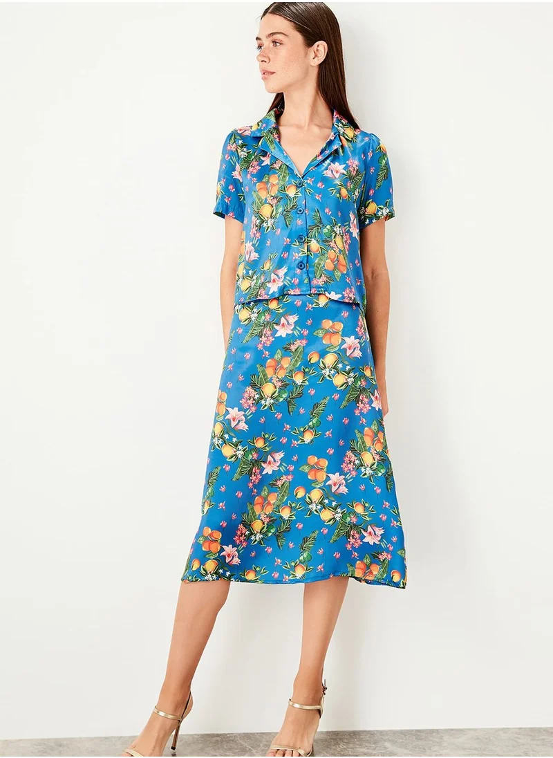 trendyol Floral Print Midi Skirt