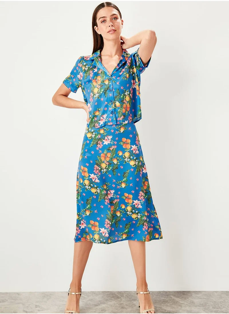 trendyol Floral Print Midi Skirt