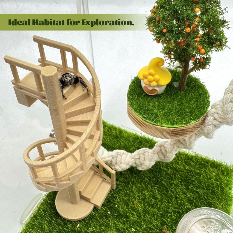 Julang Jumping Spider Enclosure Accessories â€“ Fun Spinning Stairs, Jumping Spider Climbing Toy with Magnetic Mount for Jumping Spider Enclosure Accessory Decoration (Beige) - Image 3